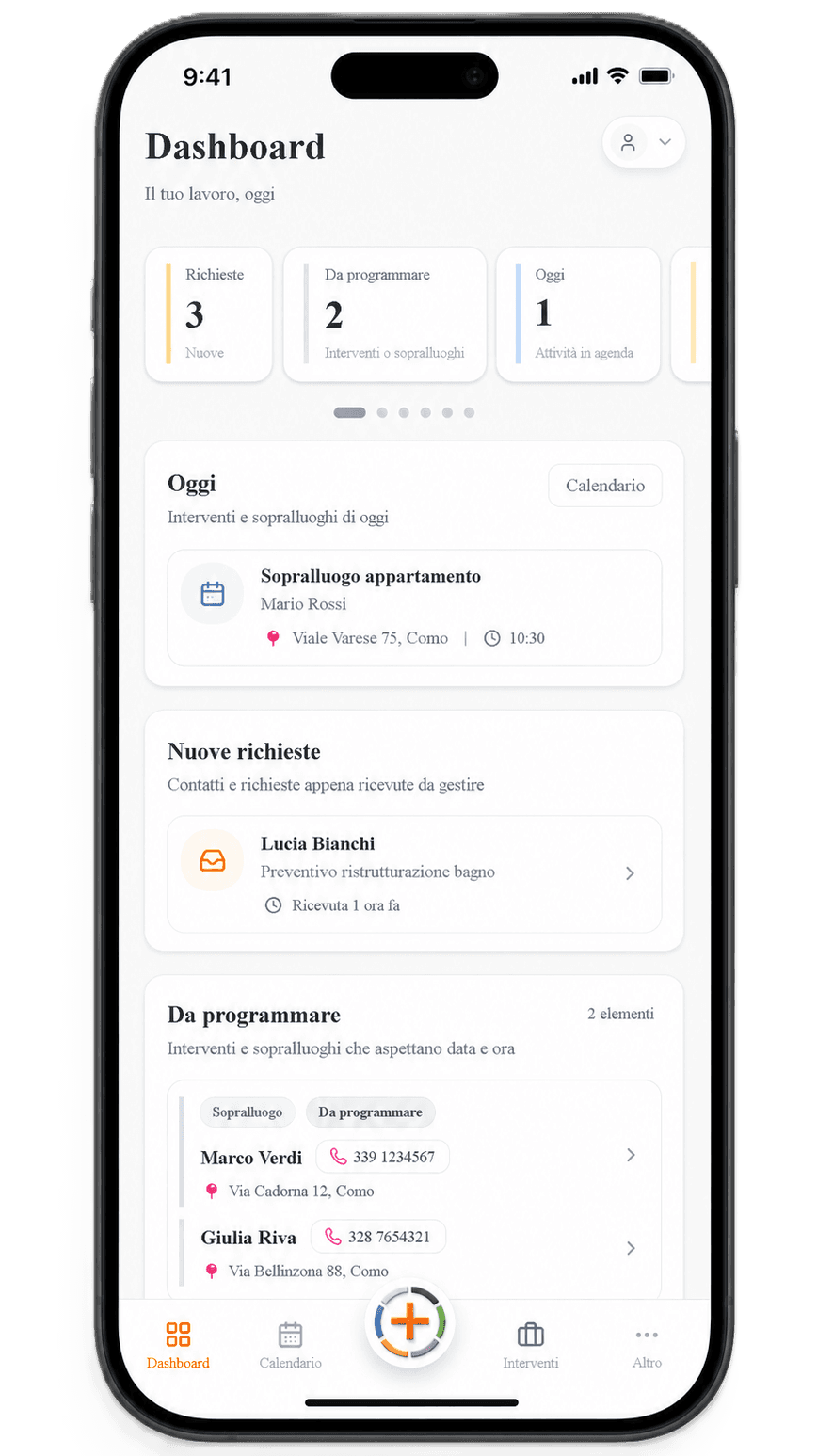Dashboard Artingo su telefono per usare l'app durante la giornata